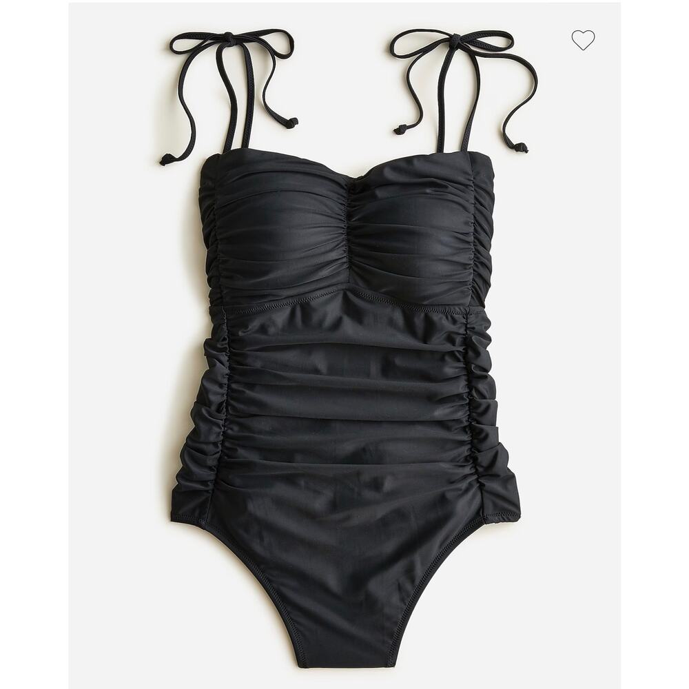 J. Crew Ruched Tie-Shoulder One-Piece Bathingsuit Women’s 10 Black Flattering
